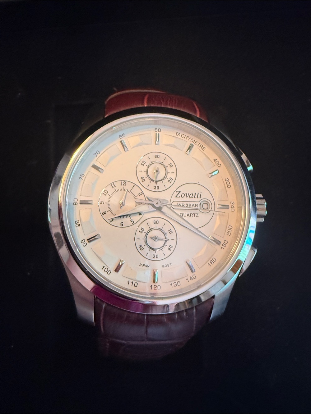 Zovatti White Dial Chronograph Watch with Brown Leather Strap